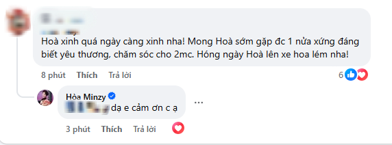 Hòa Minzy phản hồi về chuyện lên xe hoa- Ảnh 1. Hòa Minzy lên tiếng gửi lời cảm ơn khi được 1 netizen chúc sớm tìm thấy một nửa xứng đáng, lên xe hoa
