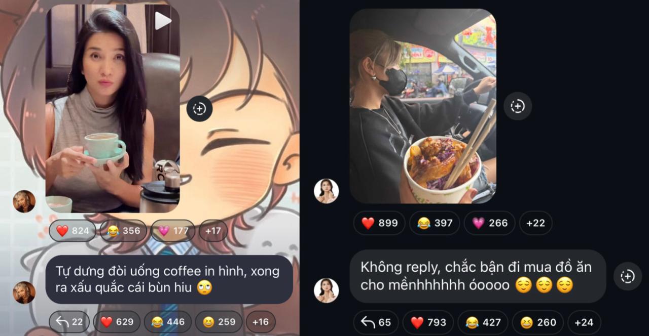 Cả hai thường xuyên đăng tải khoảnh khắc riêng tư về nhau trong broadcast cá nhân Đồng Ánh Quỳnh và Kim Tuyến đăng tải ảnh riêng tư