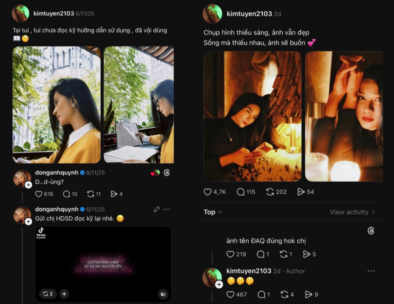 Loạt tương tác 'mập mờ' của Đồng Ánh Quỳnh và Kim Tuyến khiến dân tình không nghi không được Tương tác mập mờ giữa Đồng Ánh Quỳnh và Kim Tuyến trên mạng xã hội