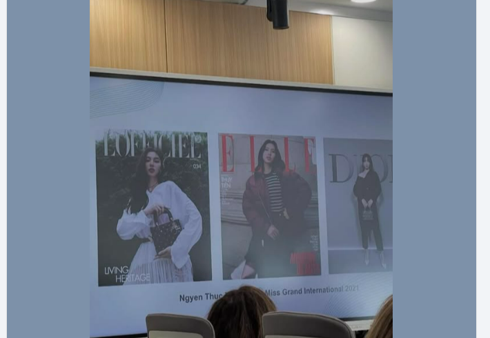Chủ tịch Miss Grand International bất ngờ nhắc đến Hoa hậu Thùy Tiên- Ảnh 1. Hình ảnh của Hoa hậu Thùy Tiên được cho là xuất hiện trong cuộc họp của Miss Grand International